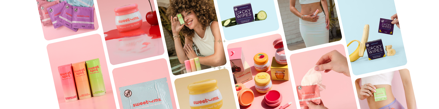 a collage of sweetums products