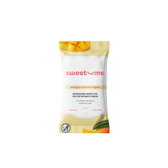 Package of sweetums mango scented wipes on a white background