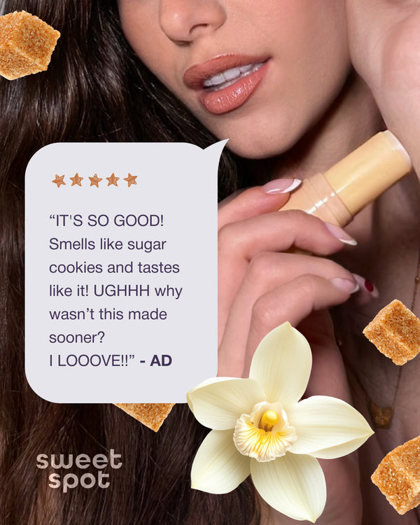 Person holding a Golden Vanilla flavored fragrance with a review about it.