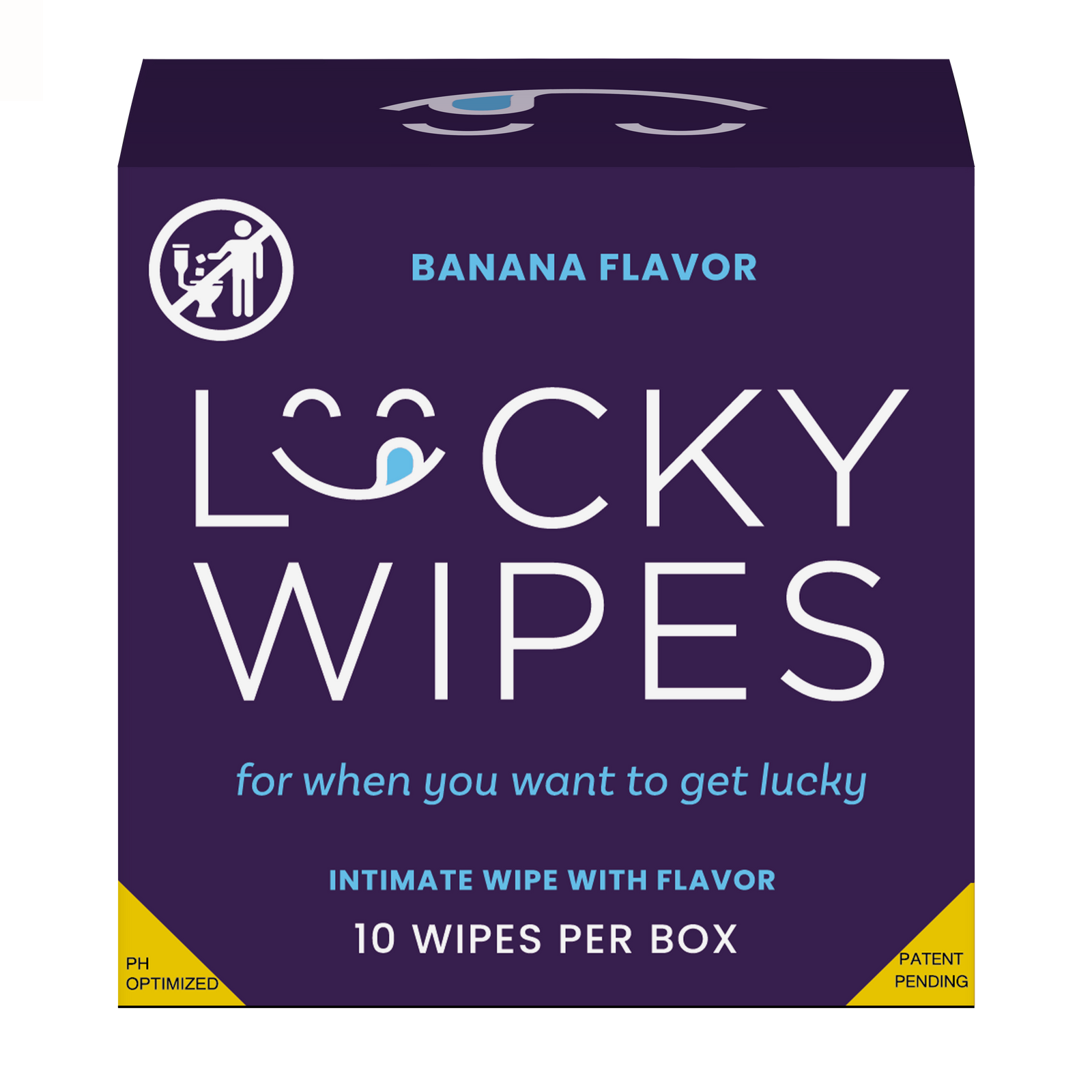 Box of Lucky Wipes with banana flavor on a white background