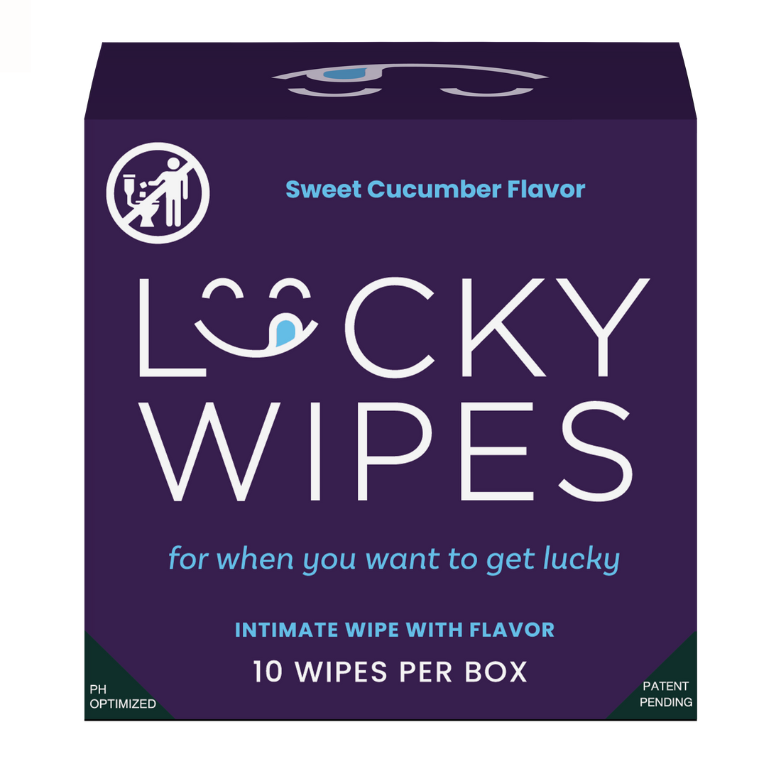 Box of Lucky Wipes with sweet cucumber flavor on a white background