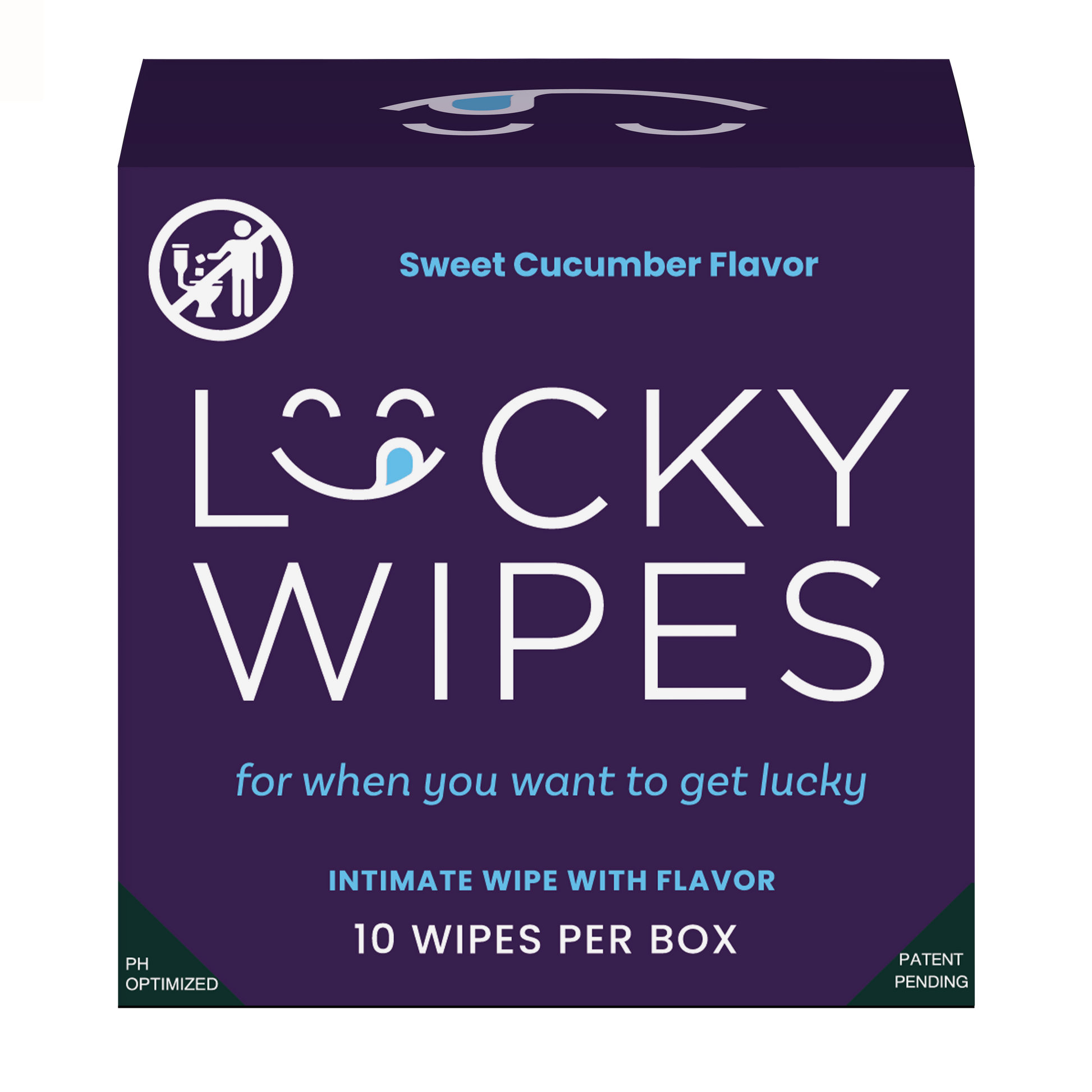 Box of Lucky Wipes with sweet cucumber flavor on a white background