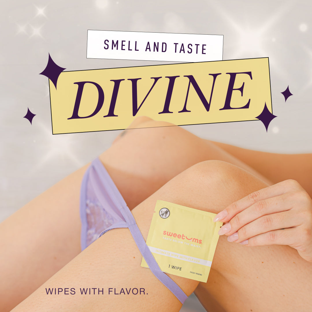 smell and taste divine with sweetums flavored intimate wipes