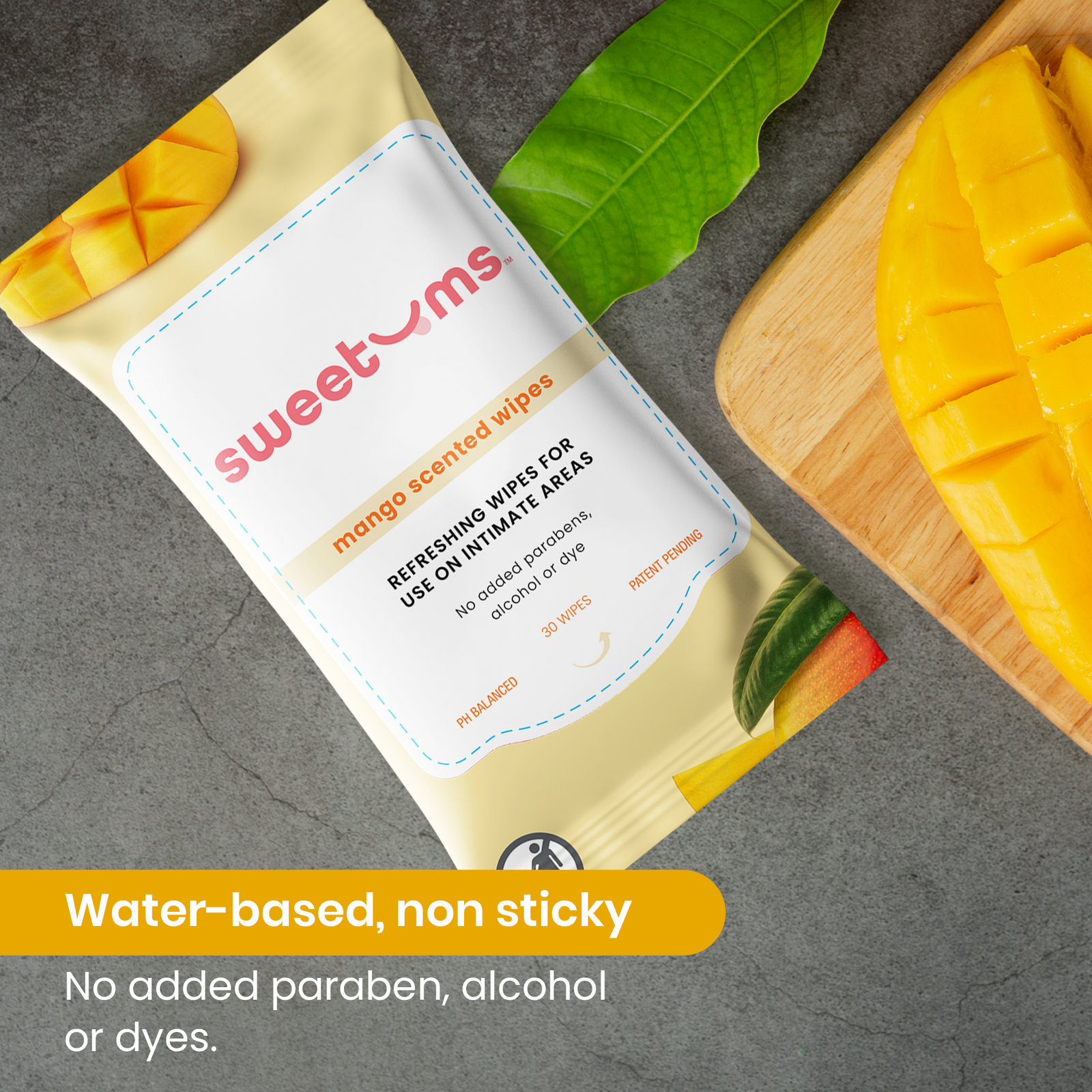 sweetums mango scented feminine wipes are water based and not sticky