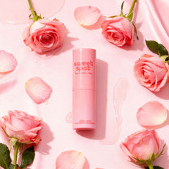 sweet rose sweet spot fragrance on a pink background surrounded by roses