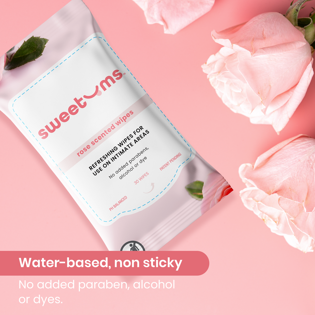 rose scented feminine wipes are water based and not sticky 