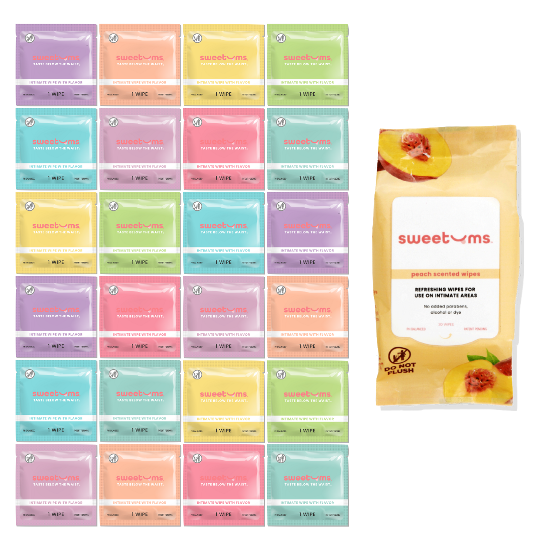 sweetums flavored wipes and sweetums unflavored peach wipes
