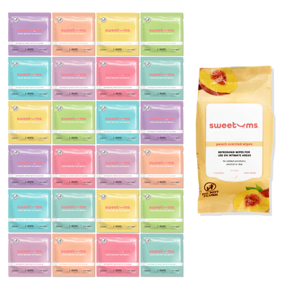 sweetums flavored wipes and sweetums unflavored peach wipes