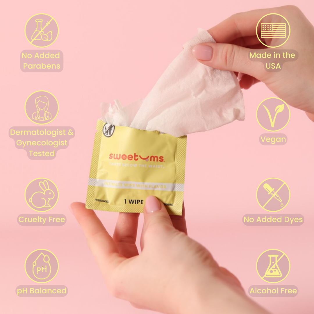 sweetums pina colada flavored wipe with attributes listed