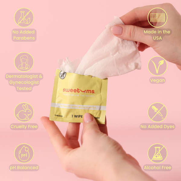 sweetums pina colada flavored wipe with attributes listed
