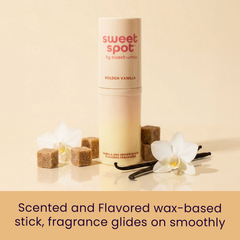 Scented wax-based stick fragrance with vanilla flavor on a beige background