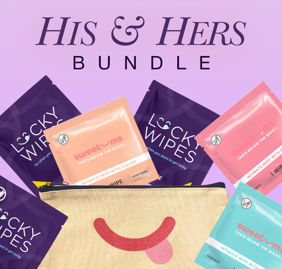 Sweetums and Lucky Wipes His and Hers Bundle comes with intimate wipes for him and her