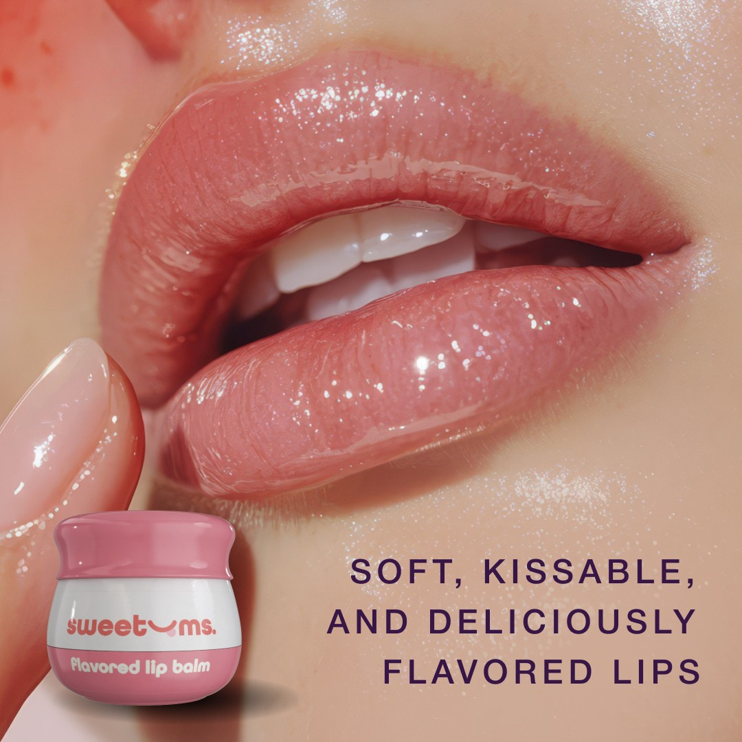 glossy lips with sweetums flavored lip balm