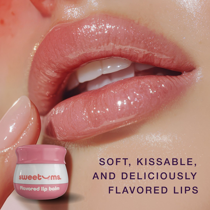 glossy lips with sweetums flavored lip balm